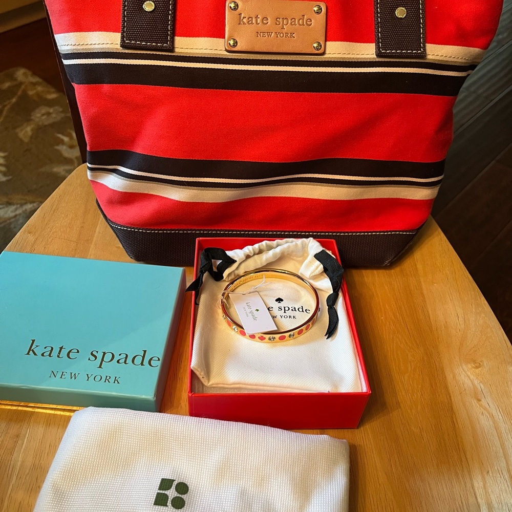 Kate Spade medium tote gorgeous colors Orange brown BONUS new bracelet+dust bag